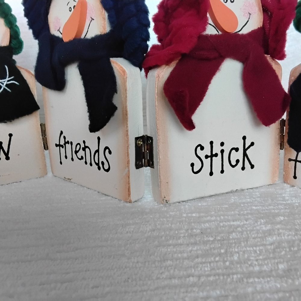Vintage Snowman Friends Wooden Decor Set "Snow Friends Stick Together" FOLDABLE - Picture 4 of 11